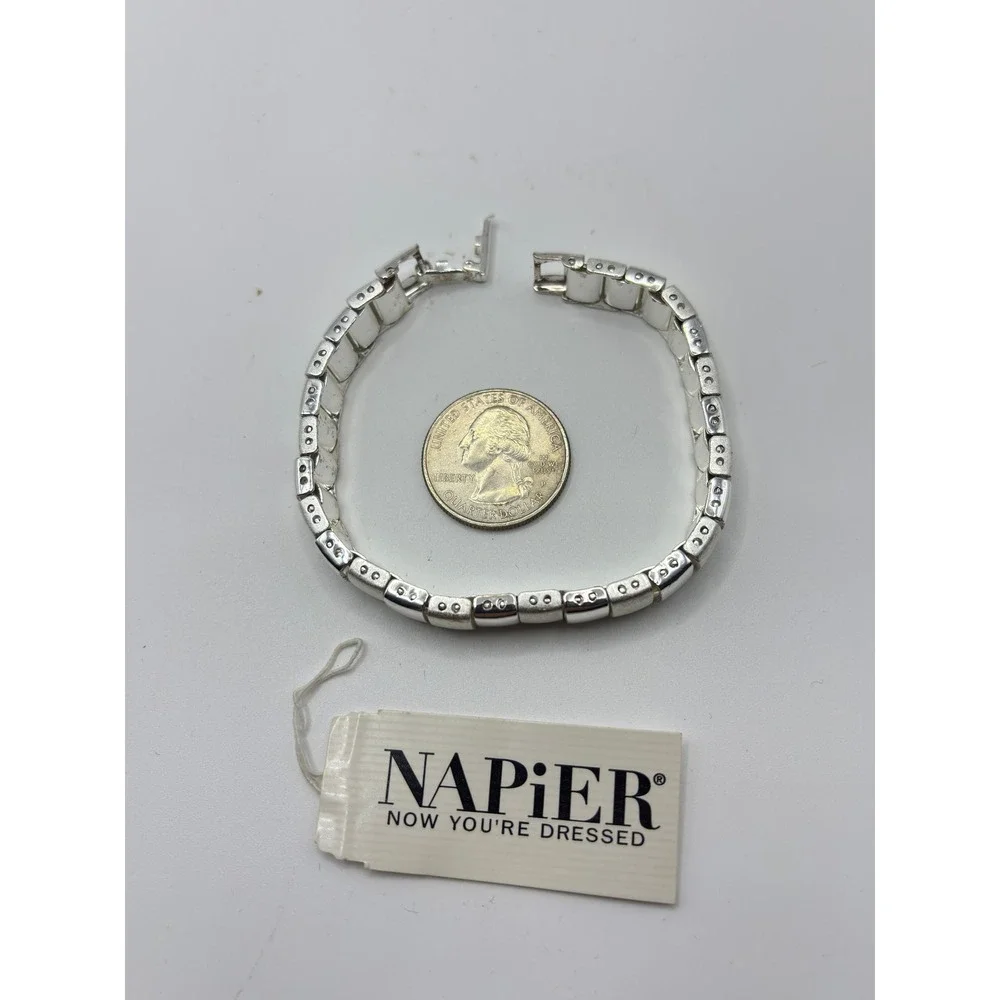 Napier Link Bracelet Womens 7in Silver Tone Textured Polished Geometric Block